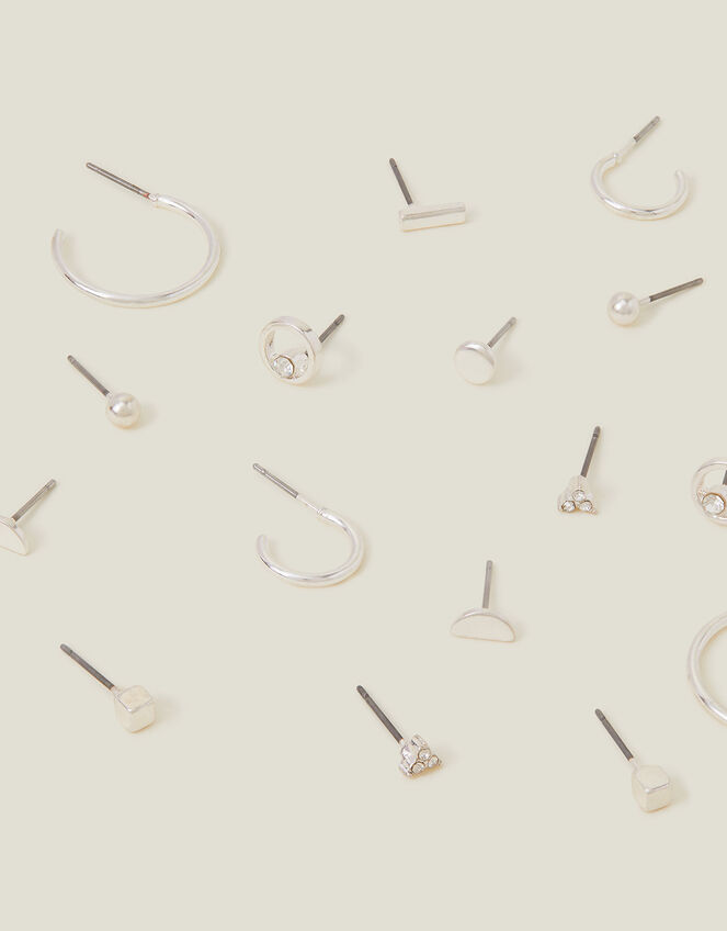 10-Pack Stud and Hoop Earrings, Silver (SILVER), large