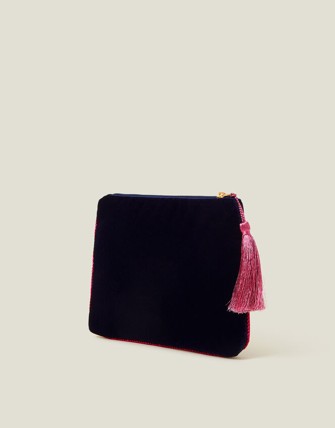 Velvet Initial Embellished Medium Pouch, Blue (NAVY), large