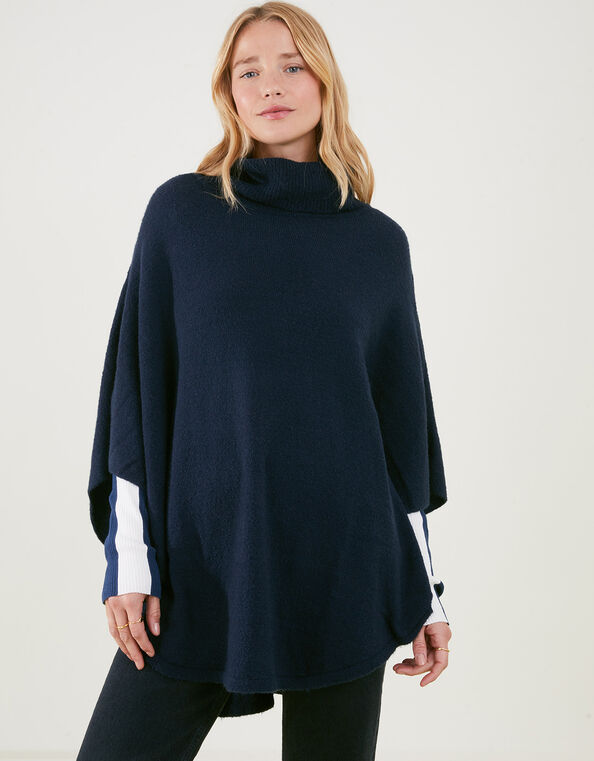 Cosy Knit Poncho Blue, Blue (NAVY), large