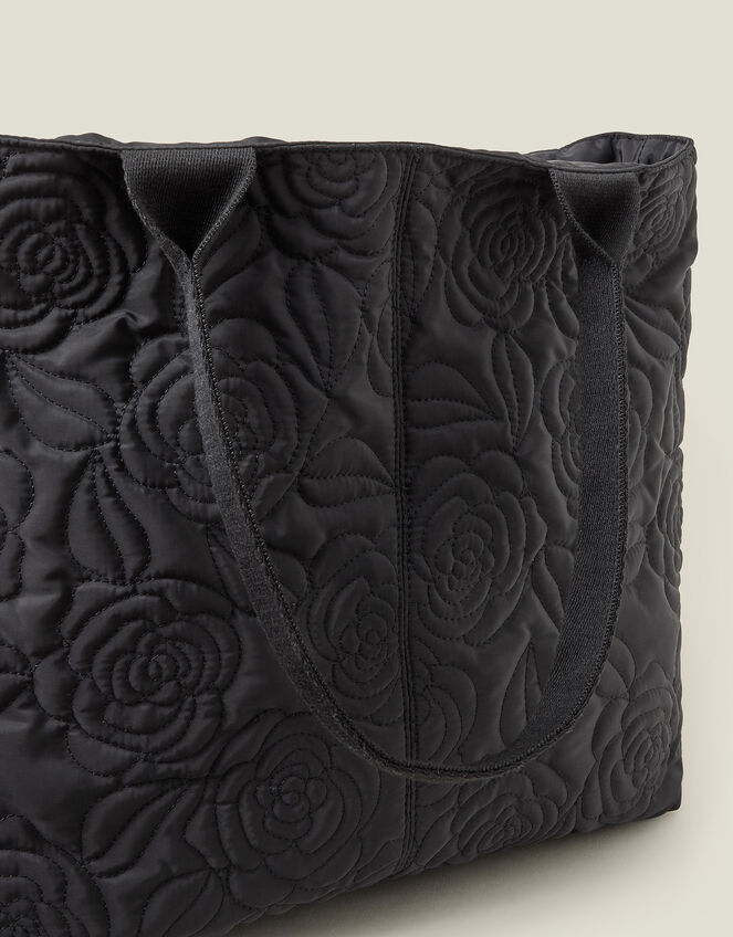 Floral Quilted Nylon Tote Bag, , large