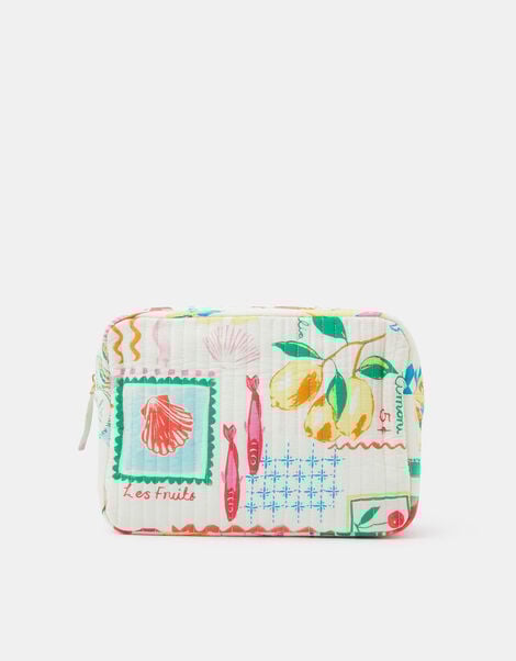Summer Print Quilted Makeup Bag, , large