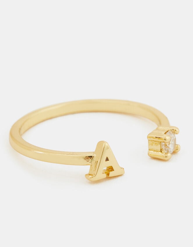 14ct Gold-Plated Adjustable Initial Ring, Gold (GOLD), large