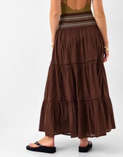 Smocked Cotton Maxi Skirt, Brown (CHOCOLATE), large