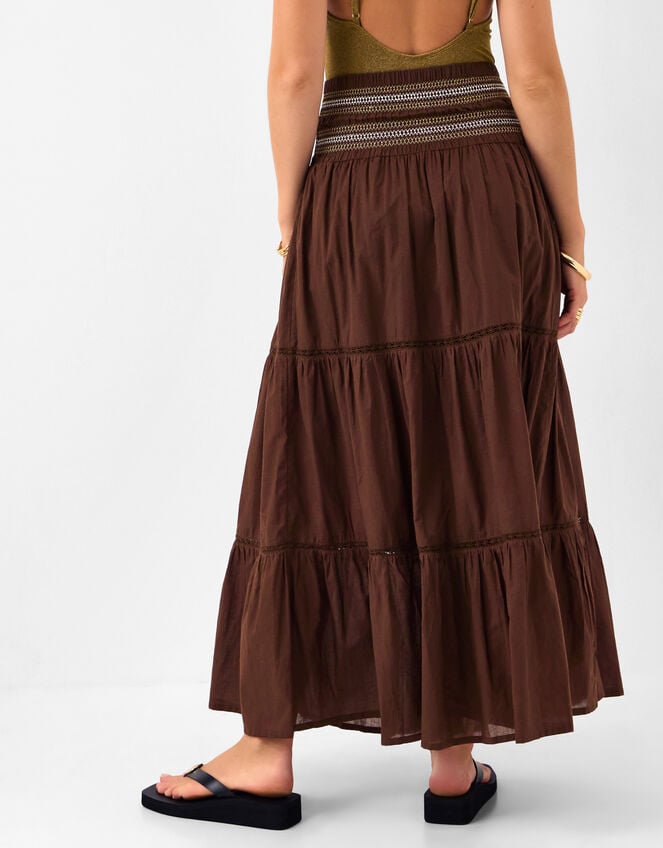 Smocked Cotton Maxi Skirt, Brown (CHOCOLATE), large