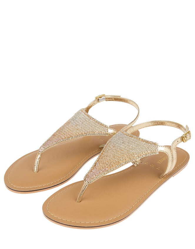 Tahiti Beaded Sandals, Gold (GOLD), large