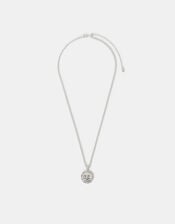 Sterling Silver-Plated Diamante Disc Pendant Necklace, , large