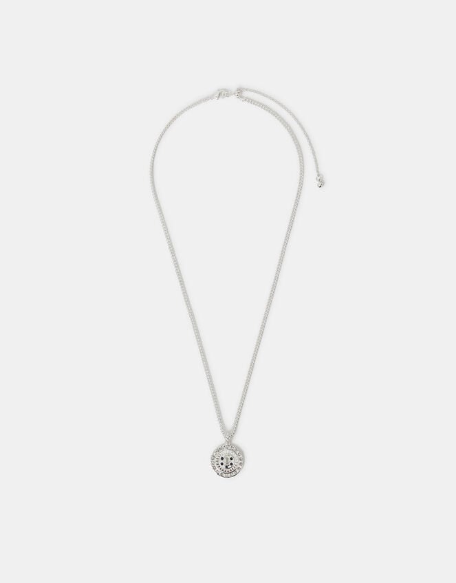 Sterling Silver-Plated Diamante Disc Pendant Necklace, , large