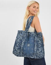 Paisley Print Quilted Shopper Bag, , large