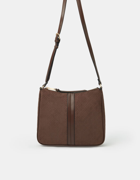 Embossed Faux Suede Crossbody Bag, , large