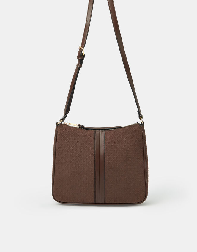 Embossed Faux Suede Crossbody Bag, , large
