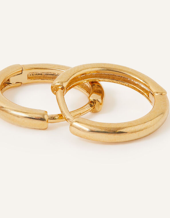 Gold-Plated Plain Huggie Hoop Earrings, , large
