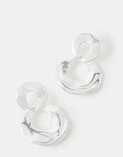 Sterling Silver-Plated Molten Hoop Drop Earring, , large