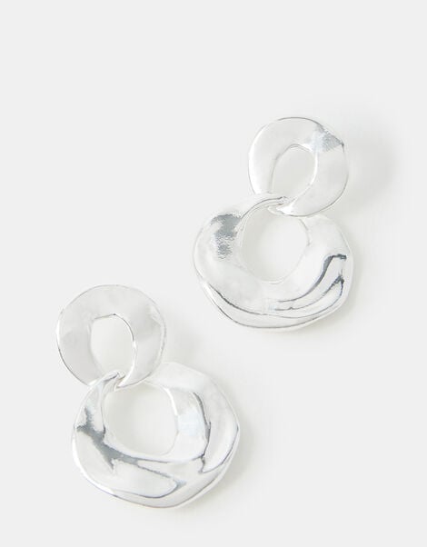 Sterling Silver-Plated Molten Hoop Drop Earring, , large
