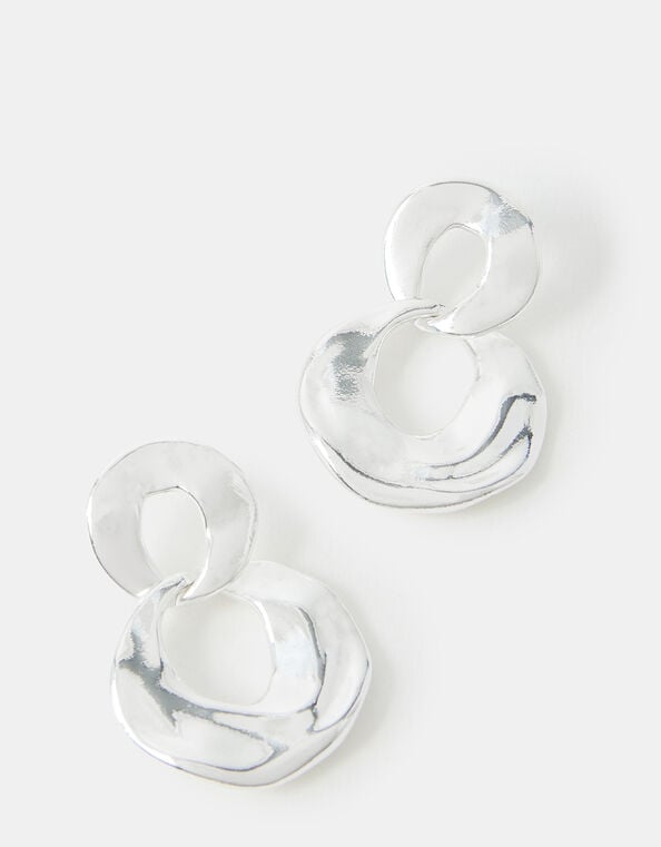 Sterling Silver-Plated Molten Hoop Drop Earring, , large