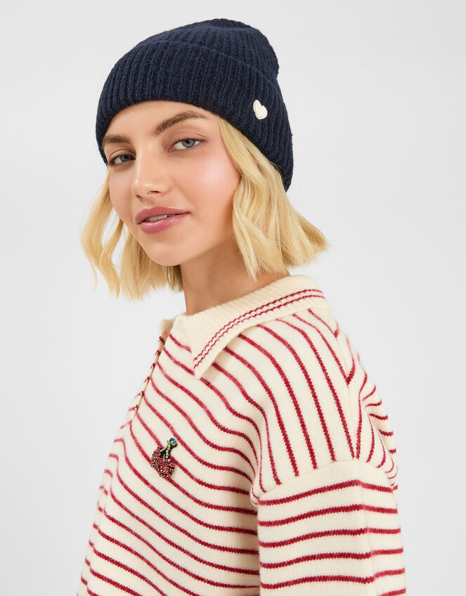 Heart Ribbed Beanie Hat, , large
