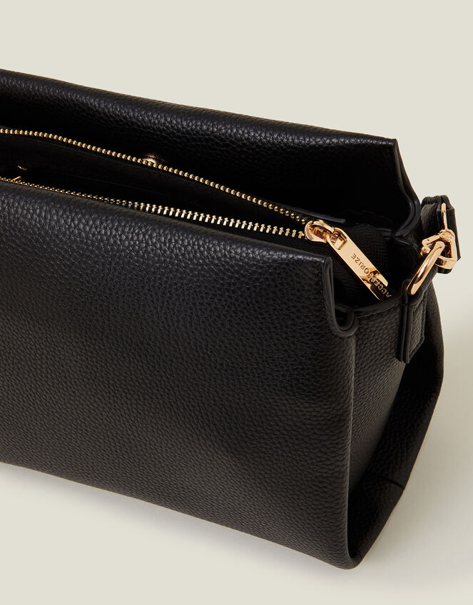 Braid Strap Faux Leather Cross-Body Bag, Black (BLACK), large