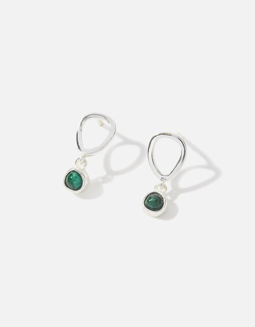 Sterling Silver Recycled Malachite Drop Earrings, , large
