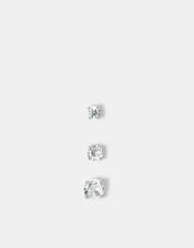 3-Pack Platinum-Plated Surgical Steel Diamante Flatback Earrings, , large