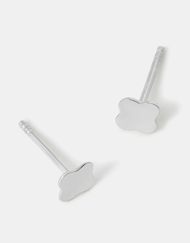 Sterling Silver Clover Stud Earrings, , large