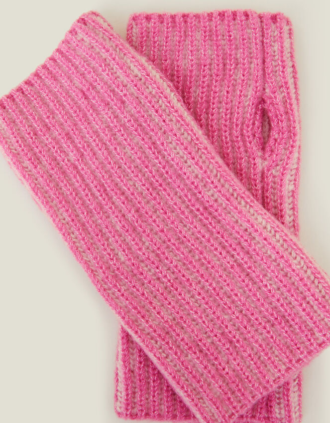 Rib Knit Fingerless Gloves, Pink (PINK), large
