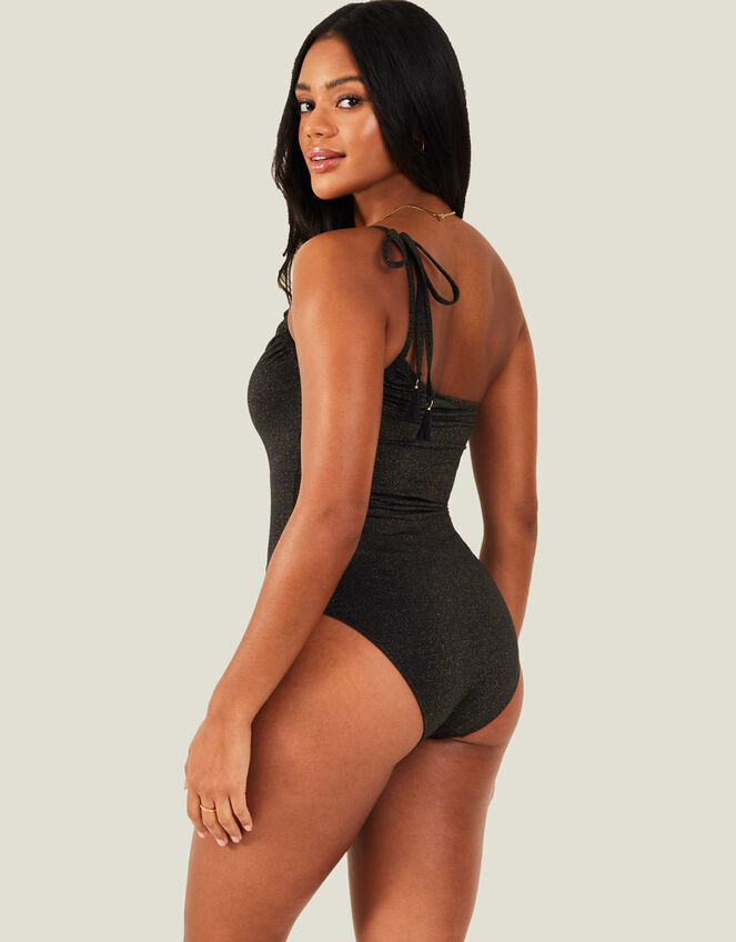 One Shoulder Shimmer Swimsuit, Black (BLACK), large