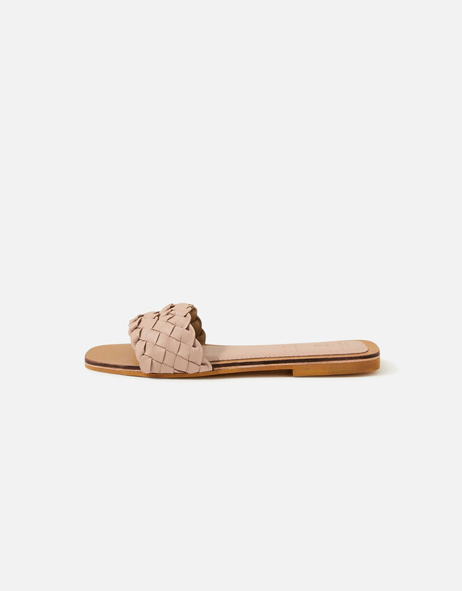 Double Plaited Leather Sliders, Pink (PALE PINK), large