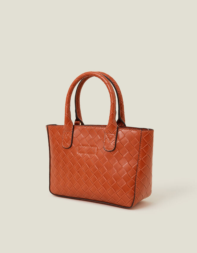 Mini Woven Faux Leather Handbag, Orange (ORANGE), large