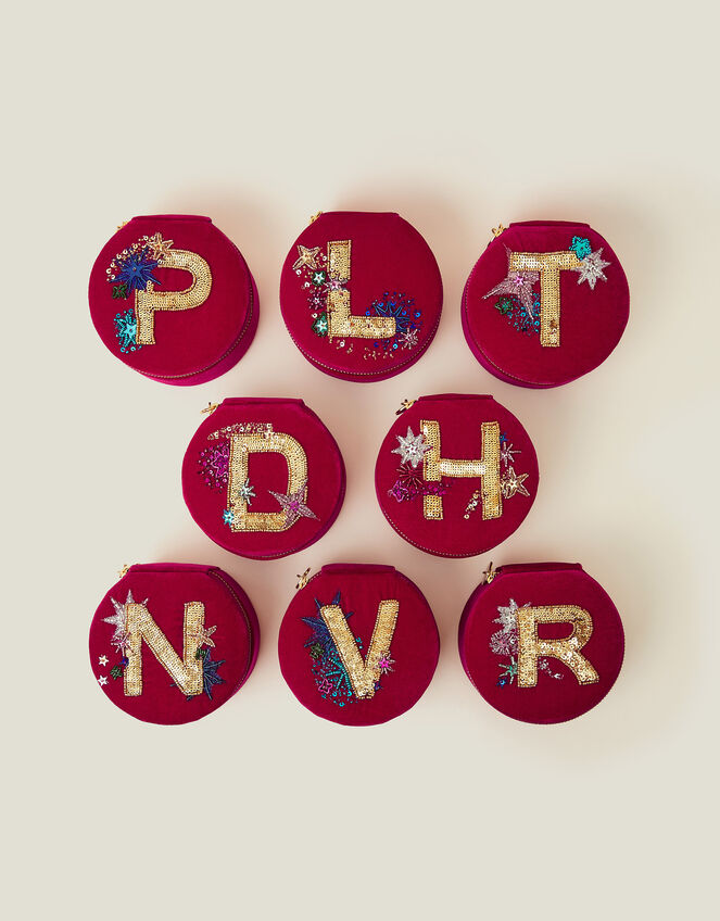 Round Initial Velvet Jewellery Box, Multi (BRIGHTS MULTI), large