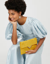 Natalie Suedette Clutch Bag, Yellow (OCHRE), large