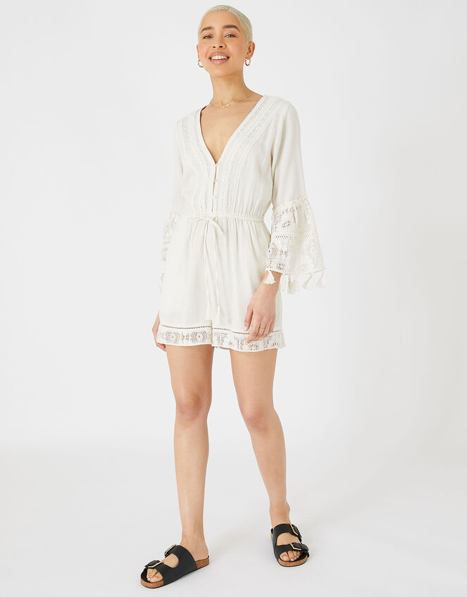 Lace Trim Playsuit , Ivory (IVORY), large