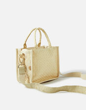 Natural Embroidered Flower Cross-Body Bag, , large