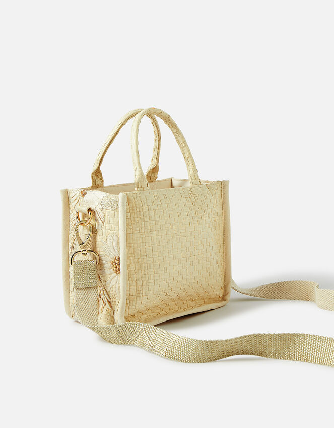 Natural Embroidered Flower Cross-Body Bag, , large