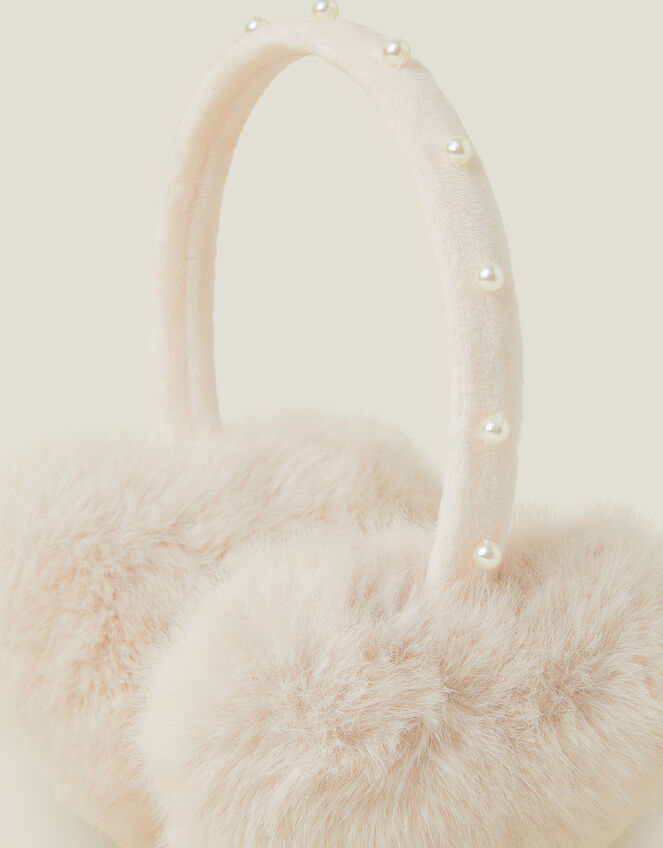 Girls Faux Fur Pearl Earmuffs, , large