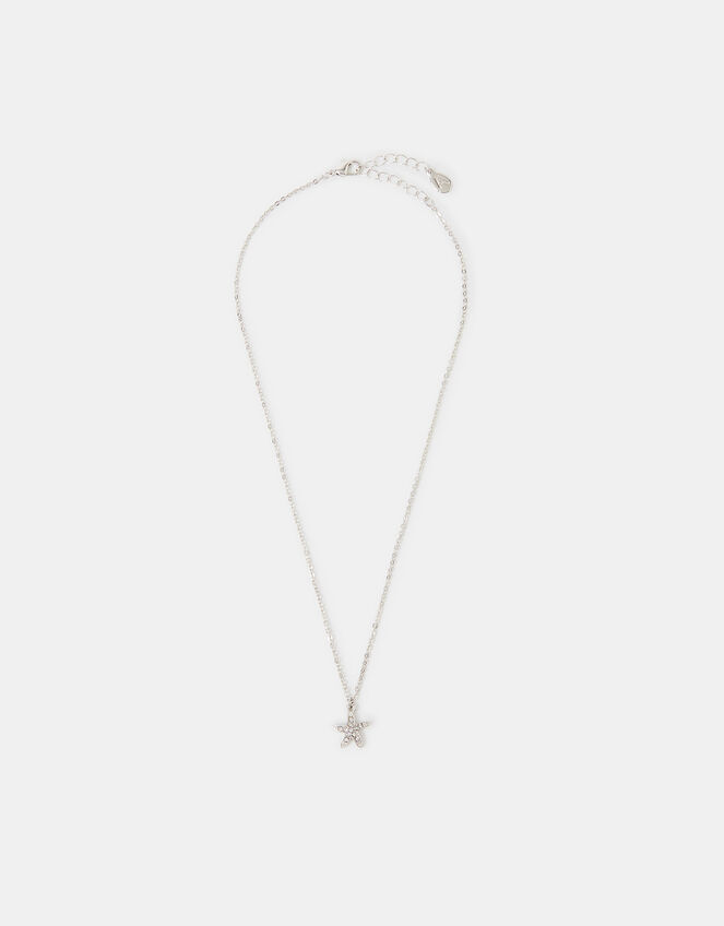 Diamant&eacute; Starfish Pendant Necklace, Silver (SILVER), large