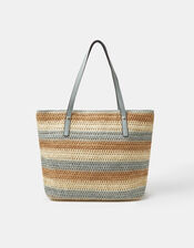 Stripe Raffia Shoulder Bag, , large