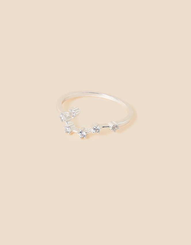 Recycled Sterling Silver Sparkly Constellation Taurus Ring, White (ST CRYSTAL), large