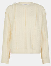 Fringe Cable Knit Jumper, Cream (CREAM), large