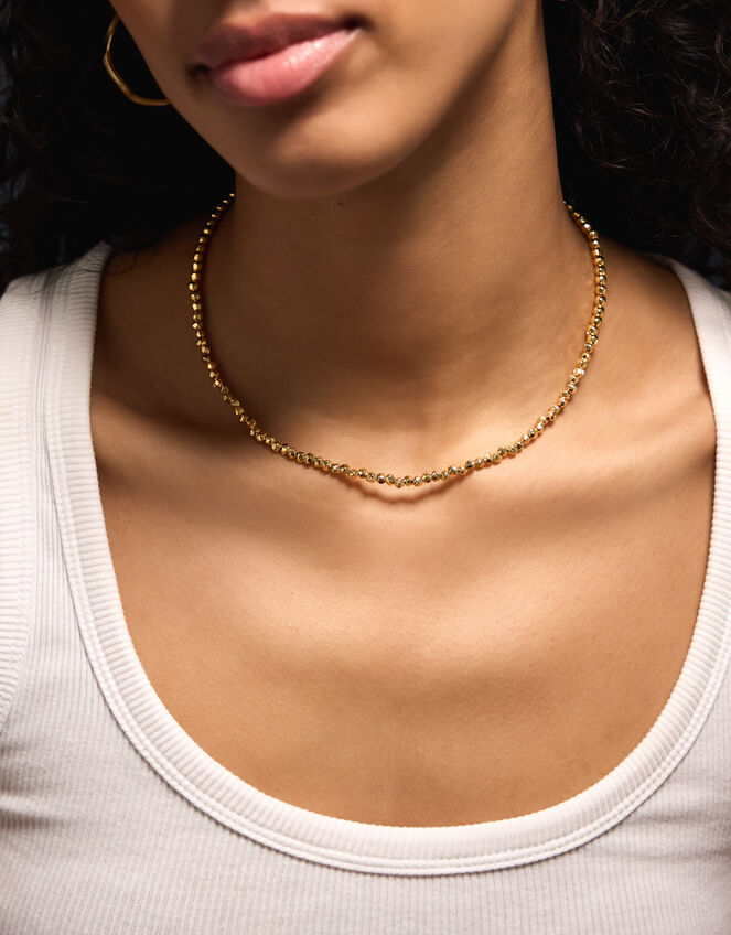 14ct Gold-Plated Textured Bead Necklace, , large