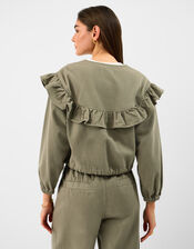 Ruffle Denim Jacket, Green (KHAKI), large