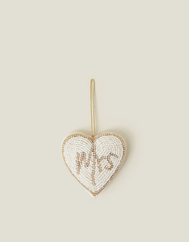Beaded Mrs Heart Christmas Tree Decoration, , large