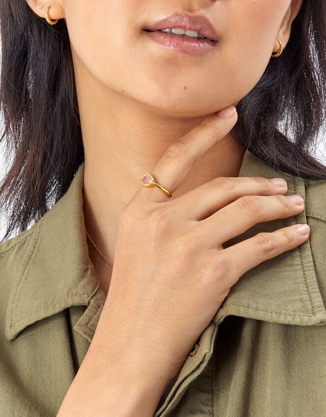 14ct Gold-Plated Rose Quartz Ring, Gold (GOLD), large