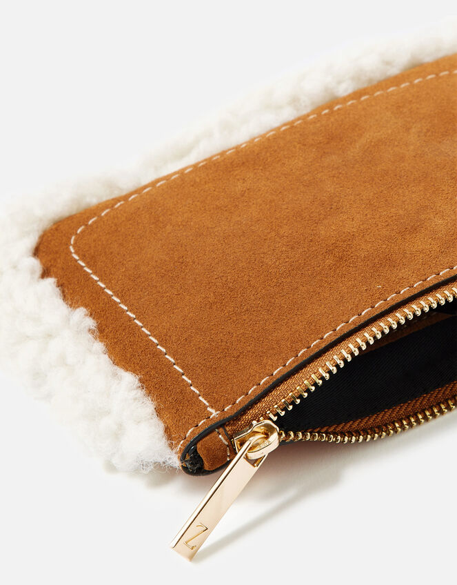 Shearling Leather Pouch, Tan (TAN), large