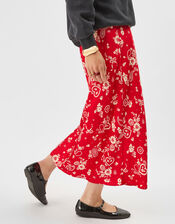 Paisley Print Satin Slip Skirt, Red (RED), large