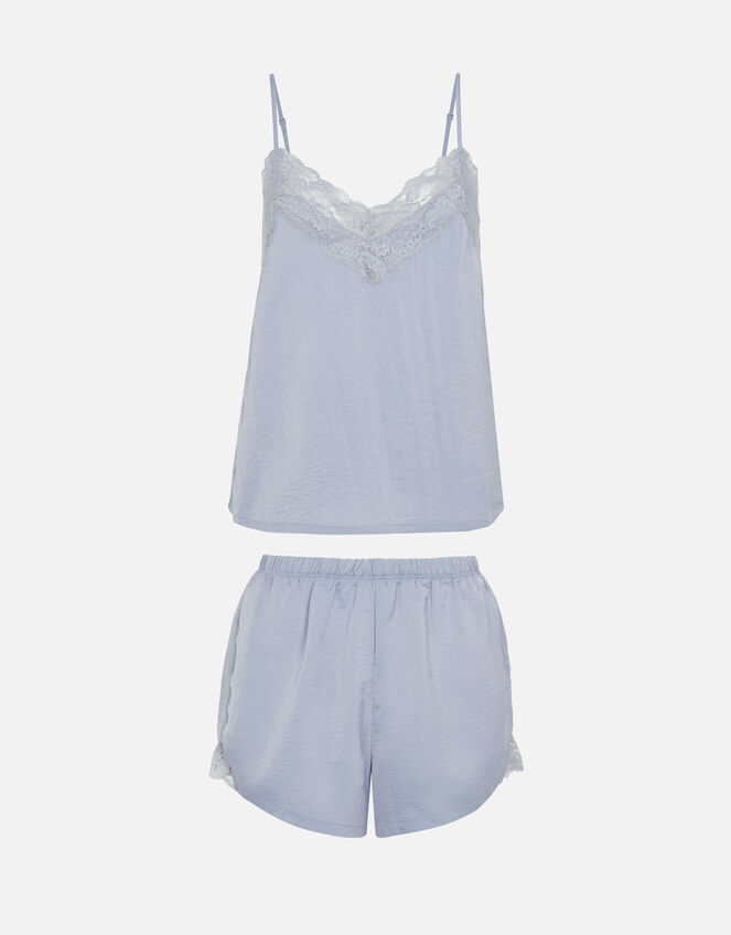 Crinkle Satin Lace Vest Pyjama Set, Grey (GREY), large