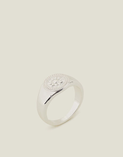 Sterling Silver-Plated Filigree Signet Ring, Silver (ST SILVER), large