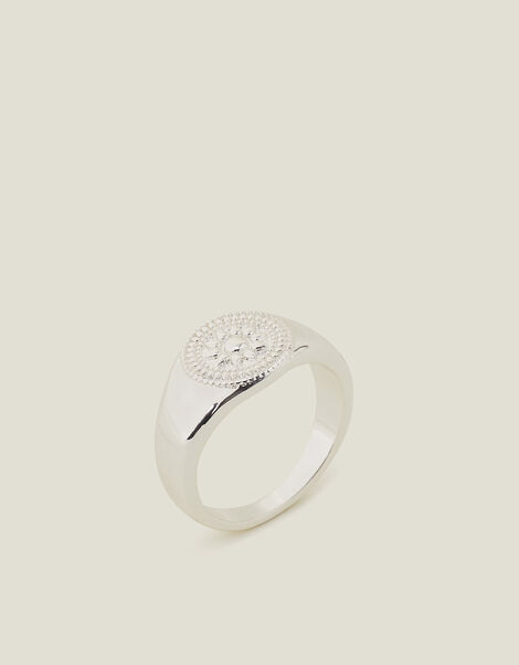 Sterling Silver-Plated Filigree Signet Ring, Silver (ST SILVER), large