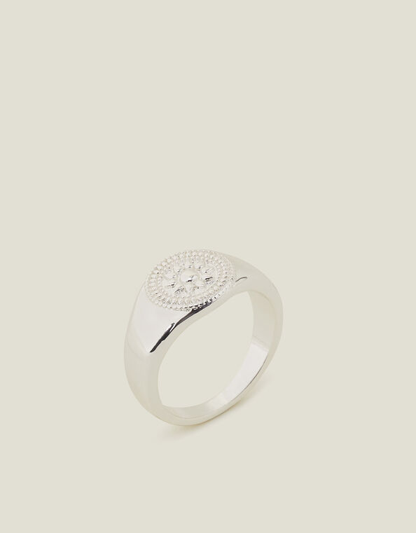 Sterling Silver-Plated Filigree Signet Ring, Silver (ST SILVER), large