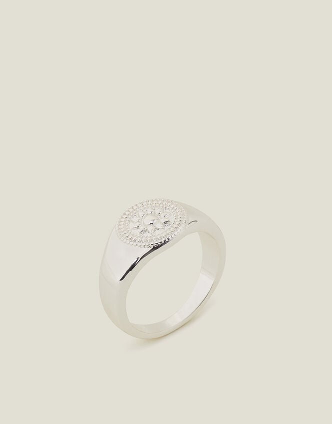 Sterling Silver-Plated Filigree Signet Ring, Silver (ST SILVER), large