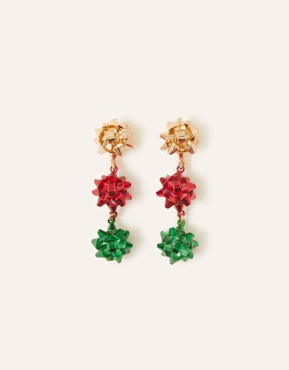 Triple Bow Long Drop Earrings, , large