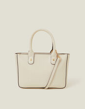 Mini Woven Faux Leather Handbag, Cream (CREAM), large